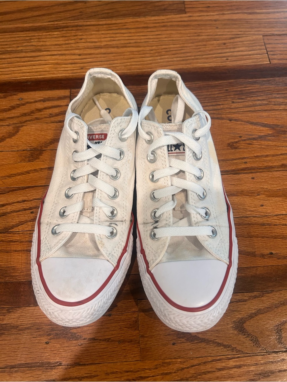 Converse White Low-Top Sneakers with Red Trim